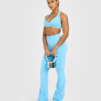 EffortlessLift™ Seamless Flared Bottoms with White Logo | Arctic Blue