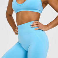 EffortlessLift™ Seamless Flared Bottoms with White Logo | Arctic Blue