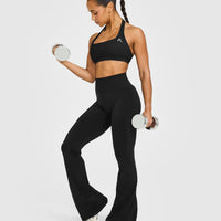 EffortlessLift™ Seamless Flared Bottoms with White Logo | Black