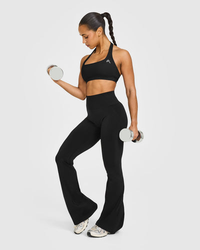 EffortlessLift™ Seamless Flared Bottoms with White Logo | Black