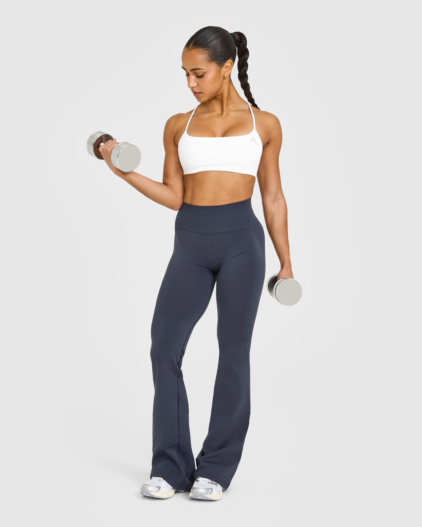 EffortlessLift™ Seamless Flared Bottoms with White Logo | True Blue