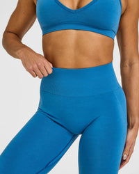 Effortless Seamless Leggings with White Logo | Ocean Blue
