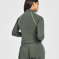 Jersey Tracksuit Zip Through Jacket | Dark Khaki