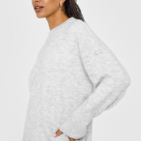 Oversized Knit Crew Neck Sweatshirt | Light Grey Marl