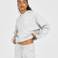 Oversized Knit Hoodie | Light Grey Marl