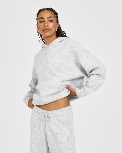 Oversized Knit Hoodie | Light Grey Marl