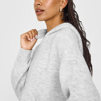 Oversized Knit Hoodie | Light Grey Marl