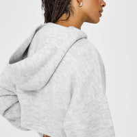 Oversized Knit Zip Through Mid Hoodie | Light Grey Marl