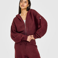 Oversized Knit Zip Through Mid Hoodie | Rosewood