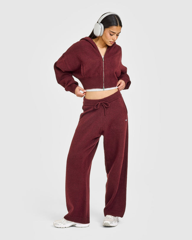 Oversized Knit Zip Through Mid Hoodie | Rosewood