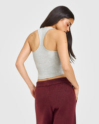 Mellow™ Rib Oner Embroidered Square Neck Mid Vest with Built in Bra Shelf | Light Grey Marl