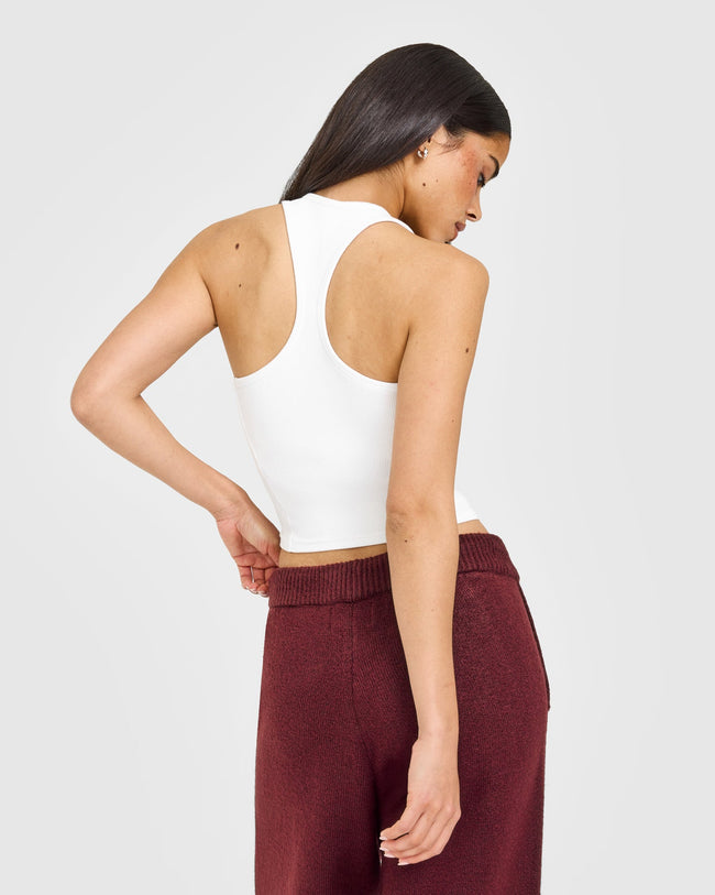 Mellow™ Rib Oner Embroidered Square Neck Mid Vest with Built in Bra Shelf | White