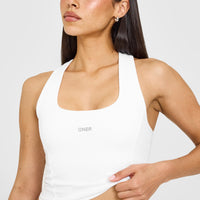 Mellow™ Rib Oner Embroidered Square Neck Mid Vest with Built in Bra Shelf | White