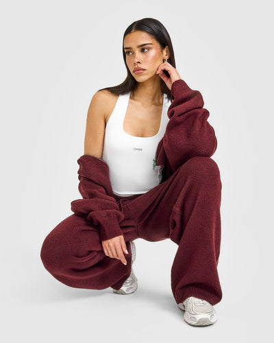 Mellow™ Rib Oner Embroidered Square Neck Mid Vest with Built in Bra Shelf | White