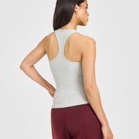 Mellow™ Rib Oner Embroidered Square Neck Vest with Built in Bra Shelf | Light Grey Marl