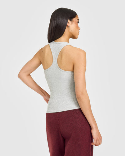 Mellow™ Rib Oner Embroidered Square Neck Vest with Built in Bra Shelf | Light Grey Marl