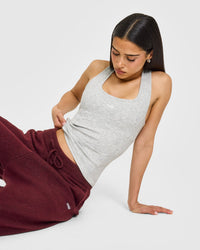 Mellow™ Rib Oner Embroidered Square Neck Vest with Built in Bra Shelf | Light Grey Marl