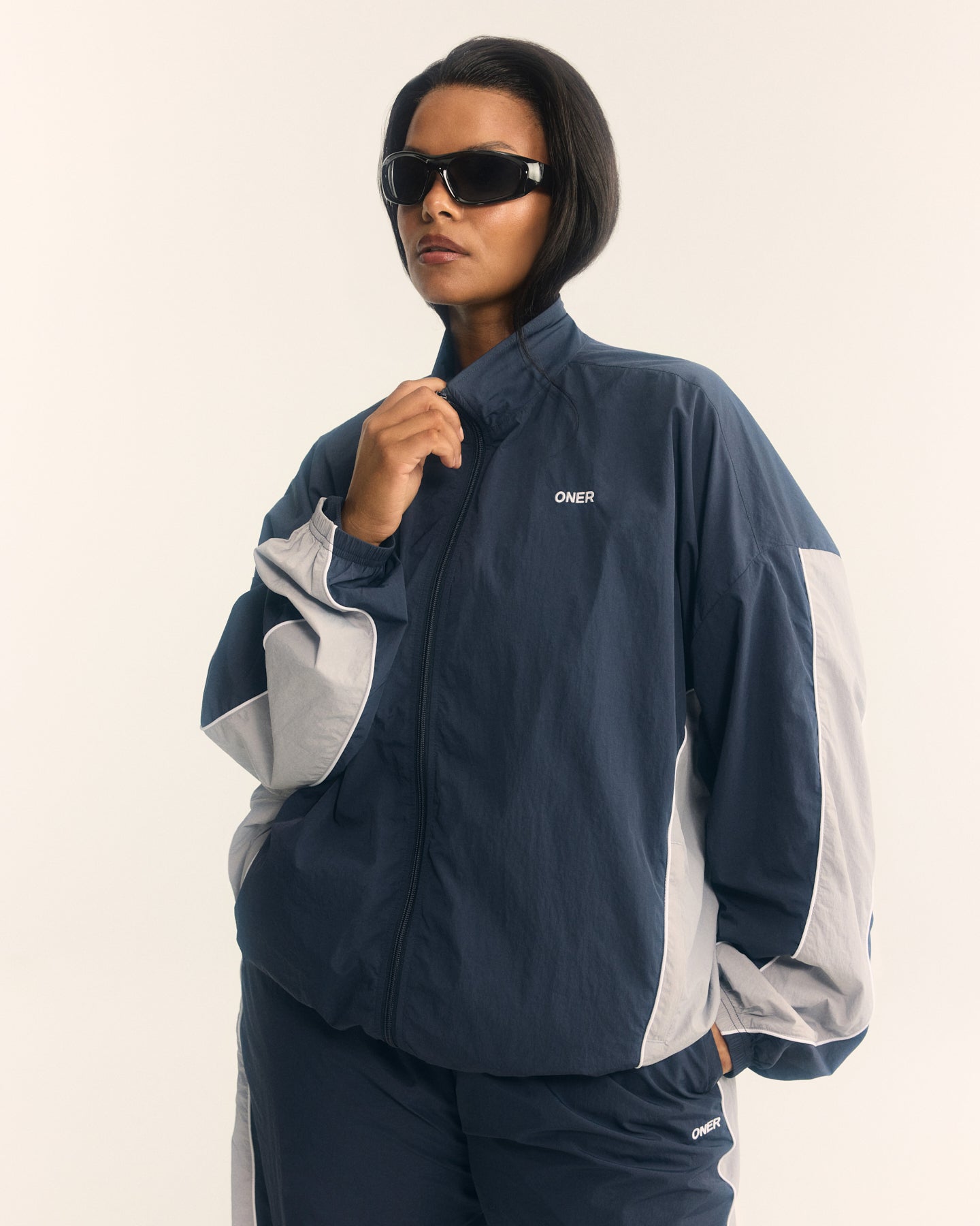 Oversized Piped Woven Track Jacket | True Blue