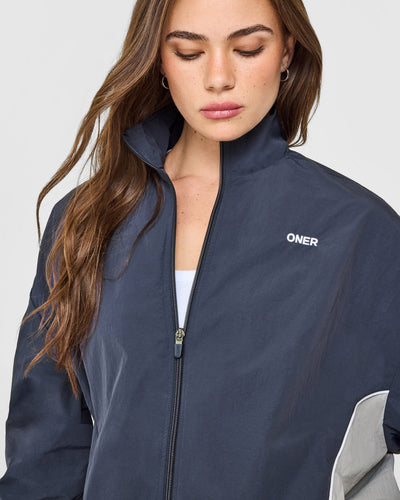 Oversized Piped Woven Track Jacket | True Blue