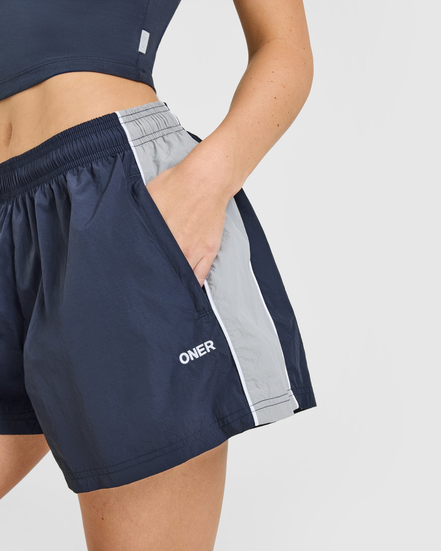 Oversized Piped Woven Track Shorts | True Blue