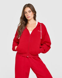 Raw Lounge Oversized Zip Hoodie | Washed Fiery Red