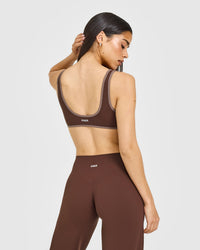 SoftMotion™ Contrast Scoop Back Bralette with White Logo | Espresso Brown