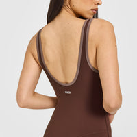SoftMotion™ Contrast Scoop Back Flared All in One with White Logo | Espresso Brown