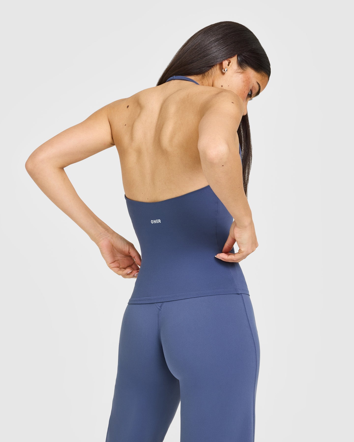 SoftMotion™ Halter Neck Vest with Built in Bra Shelf with White Logo | Slate Blue