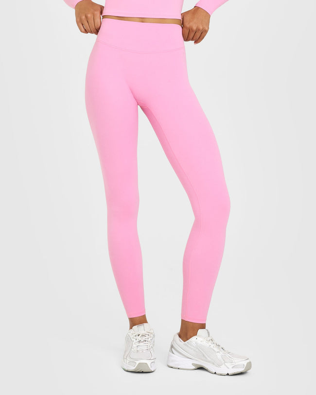 SoftMotion™ High Waisted Leggings with White Logo | Rose Pink