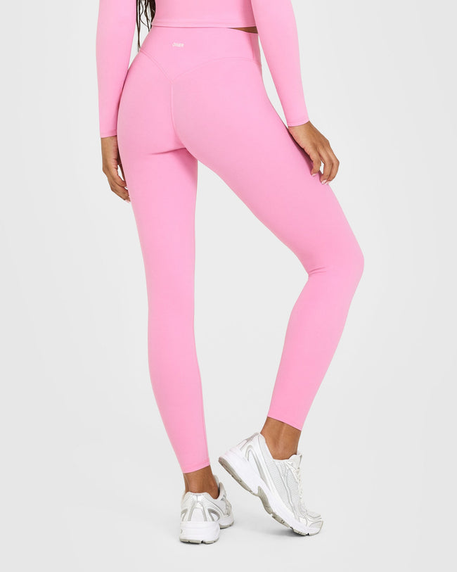 SoftMotion™ High Waisted Leggings with White Logo | Rose Pink