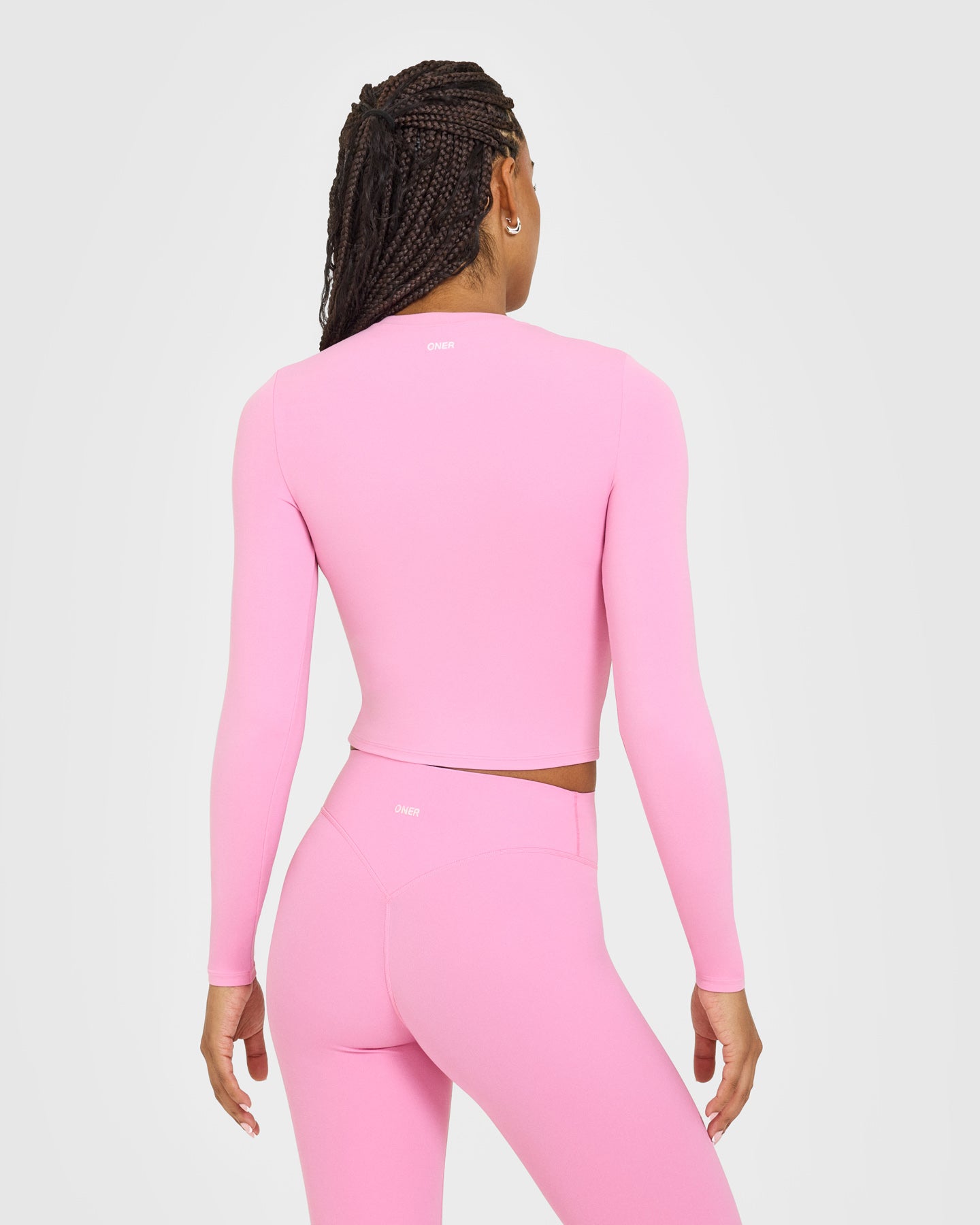 SoftMotion™ Long Sleeve Mid Top with White Logo | Rose Pink