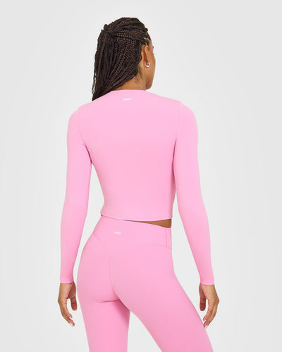 SoftMotion™ Long Sleeve Mid Top with White Logo | Rose Pink