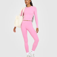 SoftMotion™ Long Sleeve Mid Top with White Logo | Rose Pink