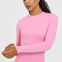 SoftMotion™ Long Sleeve Top with White Logo | Rose Pink