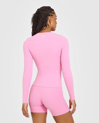SoftMotion™ Long Sleeve Top with White Logo | Rose Pink