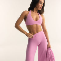 SoftMotion™ Minimal Halter Neck Bralette with White Logo | Rose Pink