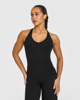 SoftMotion™ Racer Back Vest with Built in Bra Shelf with White Logo | Black