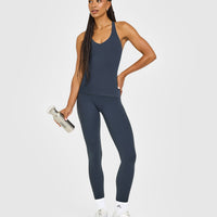 SoftMotion™ Racer Back Vest with Built in Bra Shelf with White Logo | True Blue