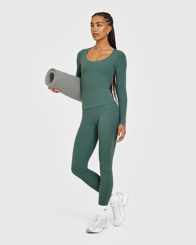 SoftMotion™ Scoop Neck Long Sleeve Top with Built in Bra Shelf with White Logo | Iced Green