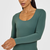 SoftMotion™ Scoop Neck Long Sleeve Top with Built in Bra Shelf with White Logo | Iced Green