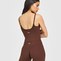 SoftMotion™ Strappy Mid Vest with Built in Bra Shelf with White Logo | Espresso Brown