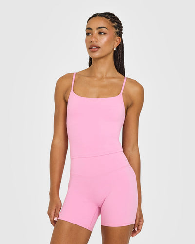 SoftMotion™ Strappy Mid Vest with Built in Bra Shelf with White Logo | Rose Pink
