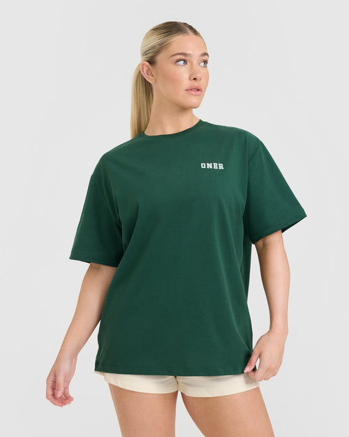 Oner Modal Classic Oversized Lightweight T-Shirt with Printed Logo | Racing Green