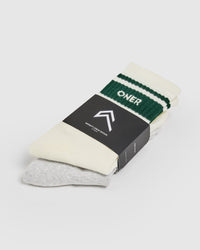 Varsity Crew Socks 2 Pack | Off White/Grey Marl/Racing Green