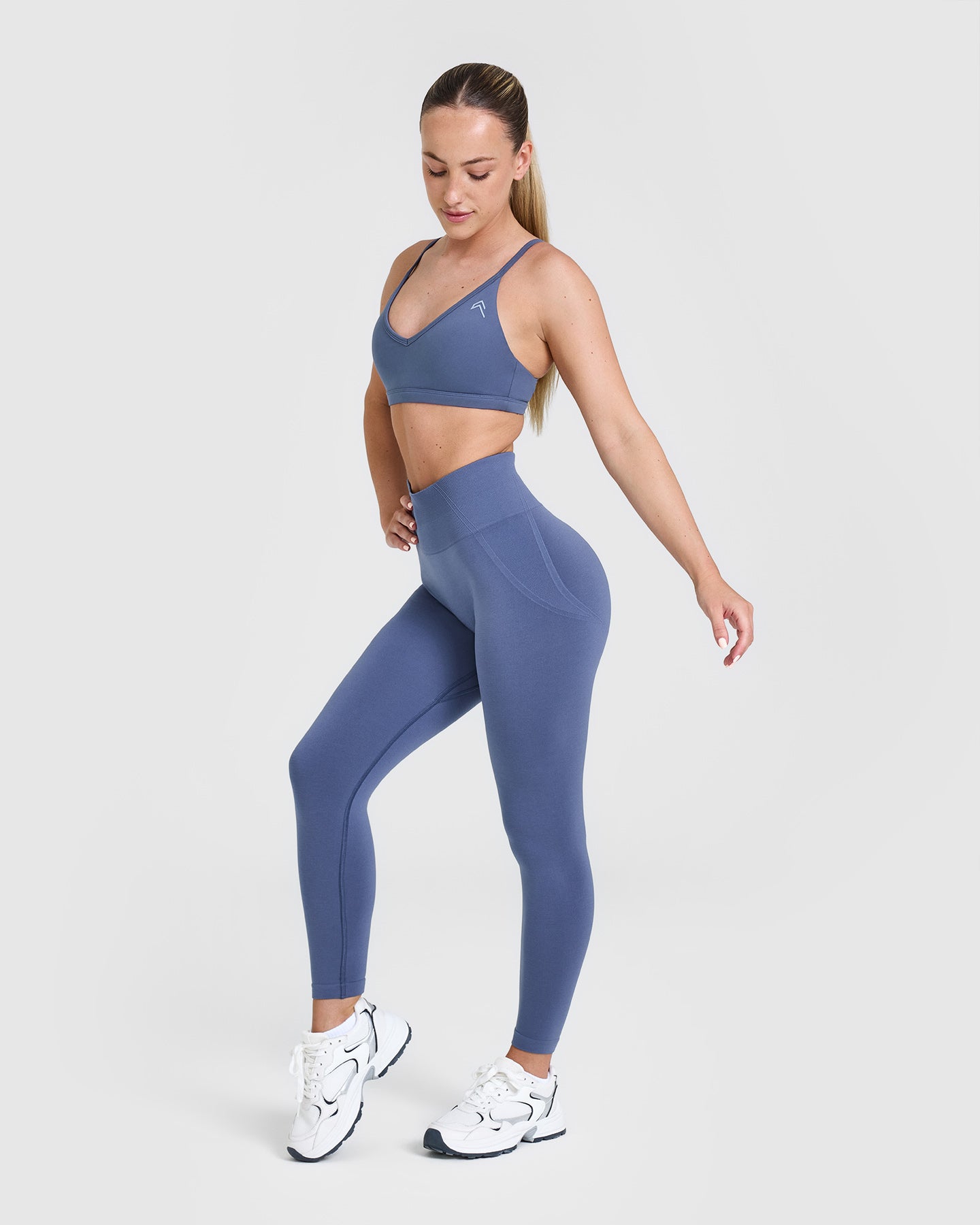 EffortlessLift™ Seamless Leggings with White Logo | Slate Blue