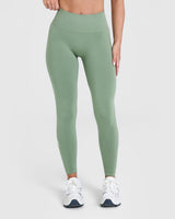 Effortless Seamless Leggings with White Logo | Sage