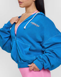 Raw Lounge Oversized Zip Through Hoodie with Graphic | Retro Blue