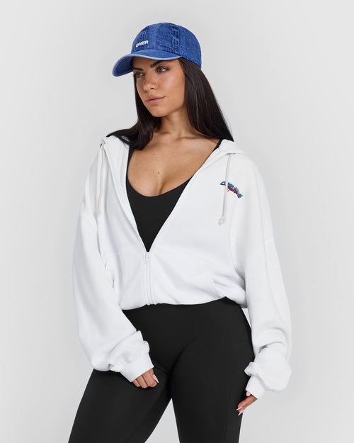 Oner Modal Raw Lounge Oversized Zip Through Hoodie with Graphic | White