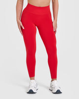Effortless Seamless Leggings with White Logo | Muscle Mommy Red