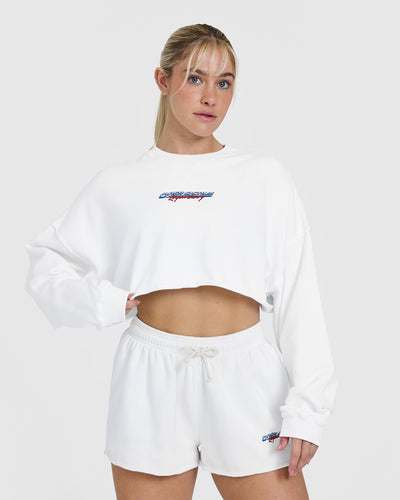 Raw Lounge Crop Sweatshirt with Graphic | White